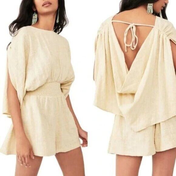 Free People NWT Yellow Pietro Tie Back Romper Size S - Picture 6 of 6